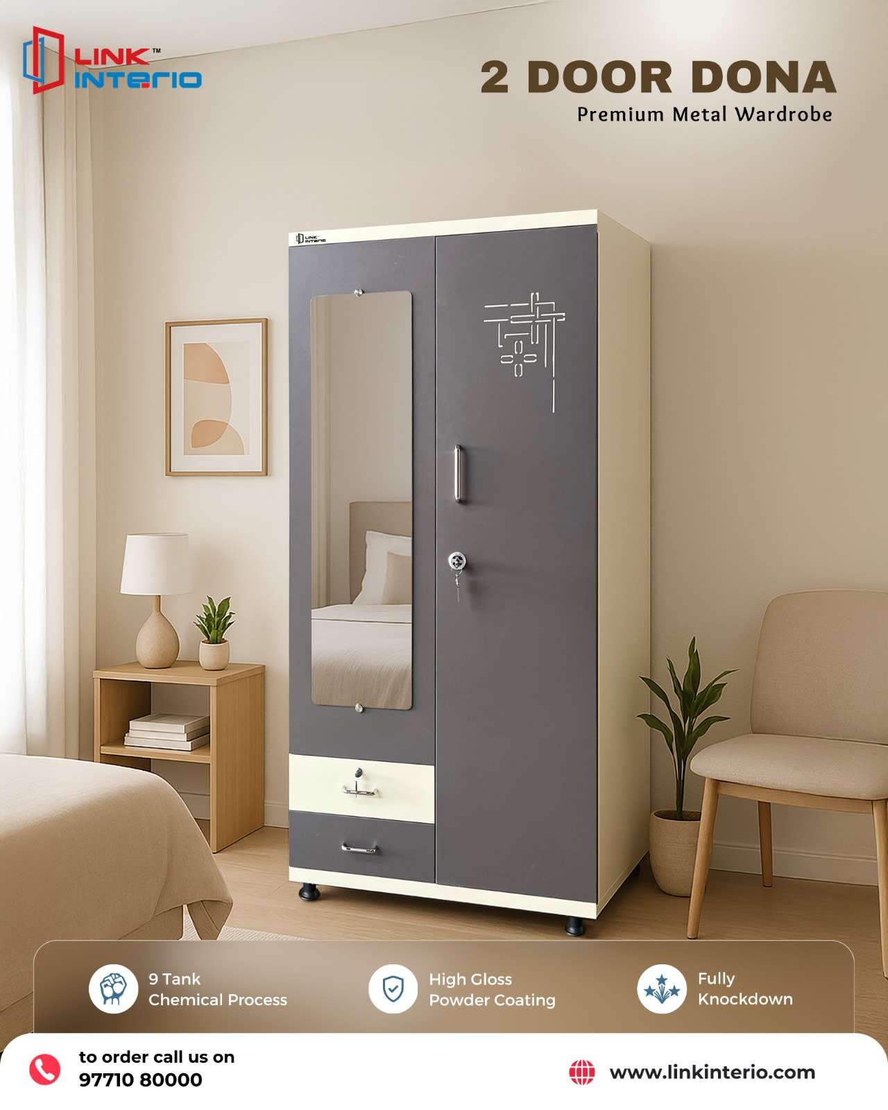 2 Door Dona Premium Metal Wardrobe