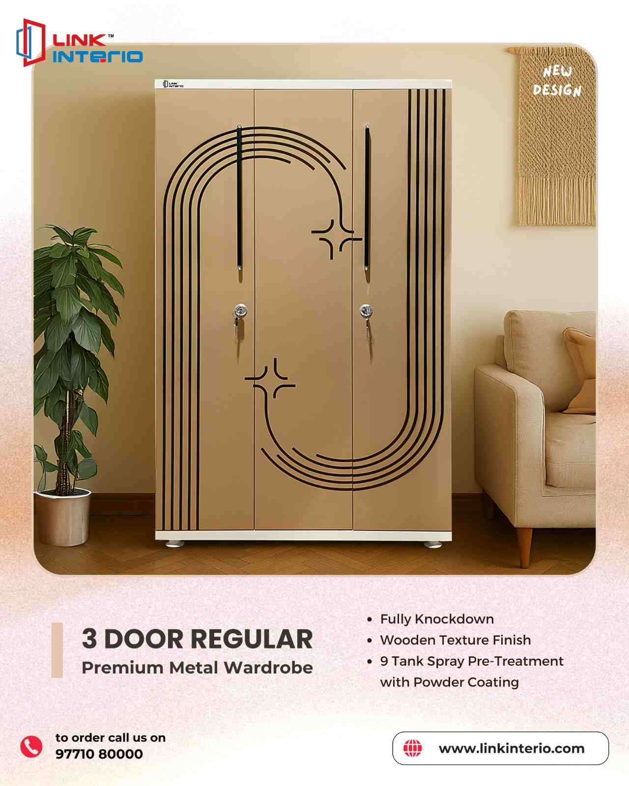 3 Door Regular Premium Metal Wardrobe