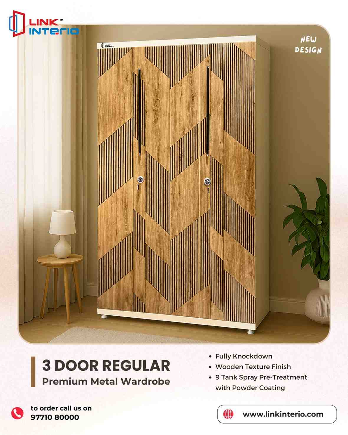 3 Door Regular premium Metal Wardrobe