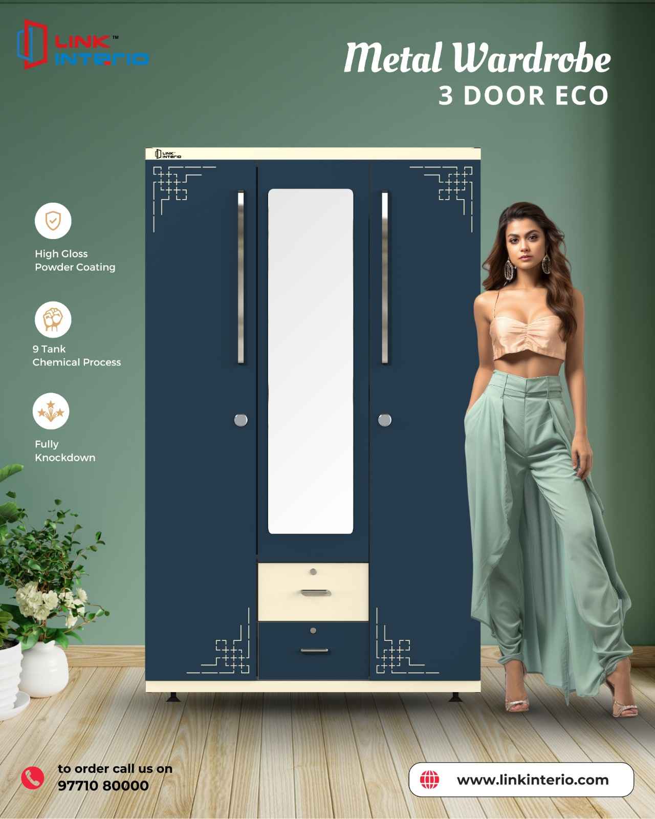 Metal Wardrobe 3 Door ECO